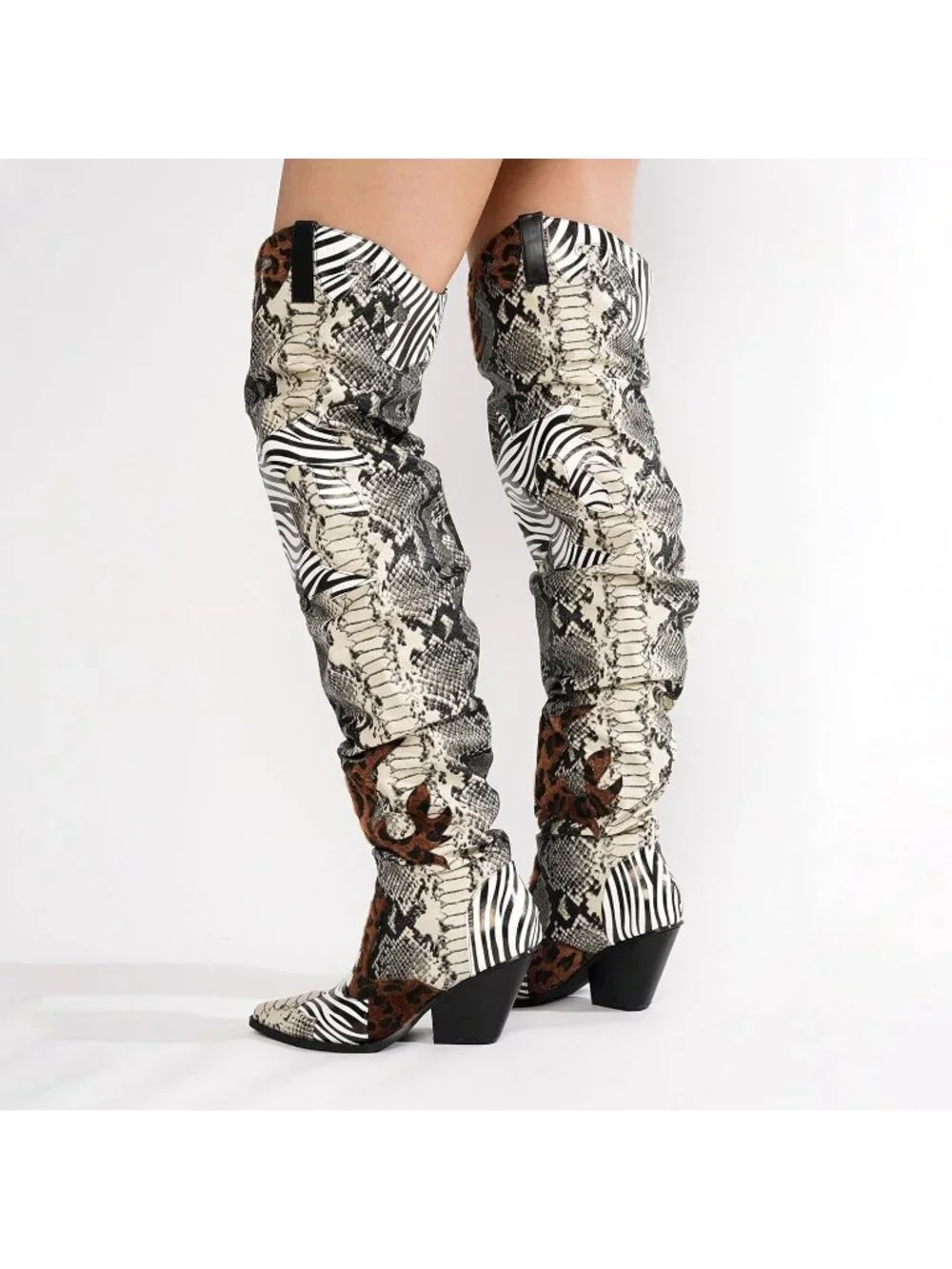 Women's Animal Print Western Chunky Heel High Resistant Block Heels Cowboy Boots